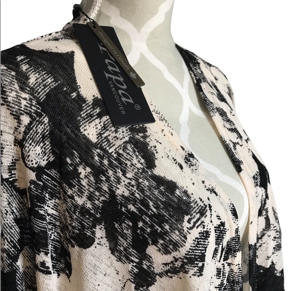 🔸Sold🔸Coverup Duster 3/4 Sleeve Black Cream Floral Print XXL - Picture 4 of 7